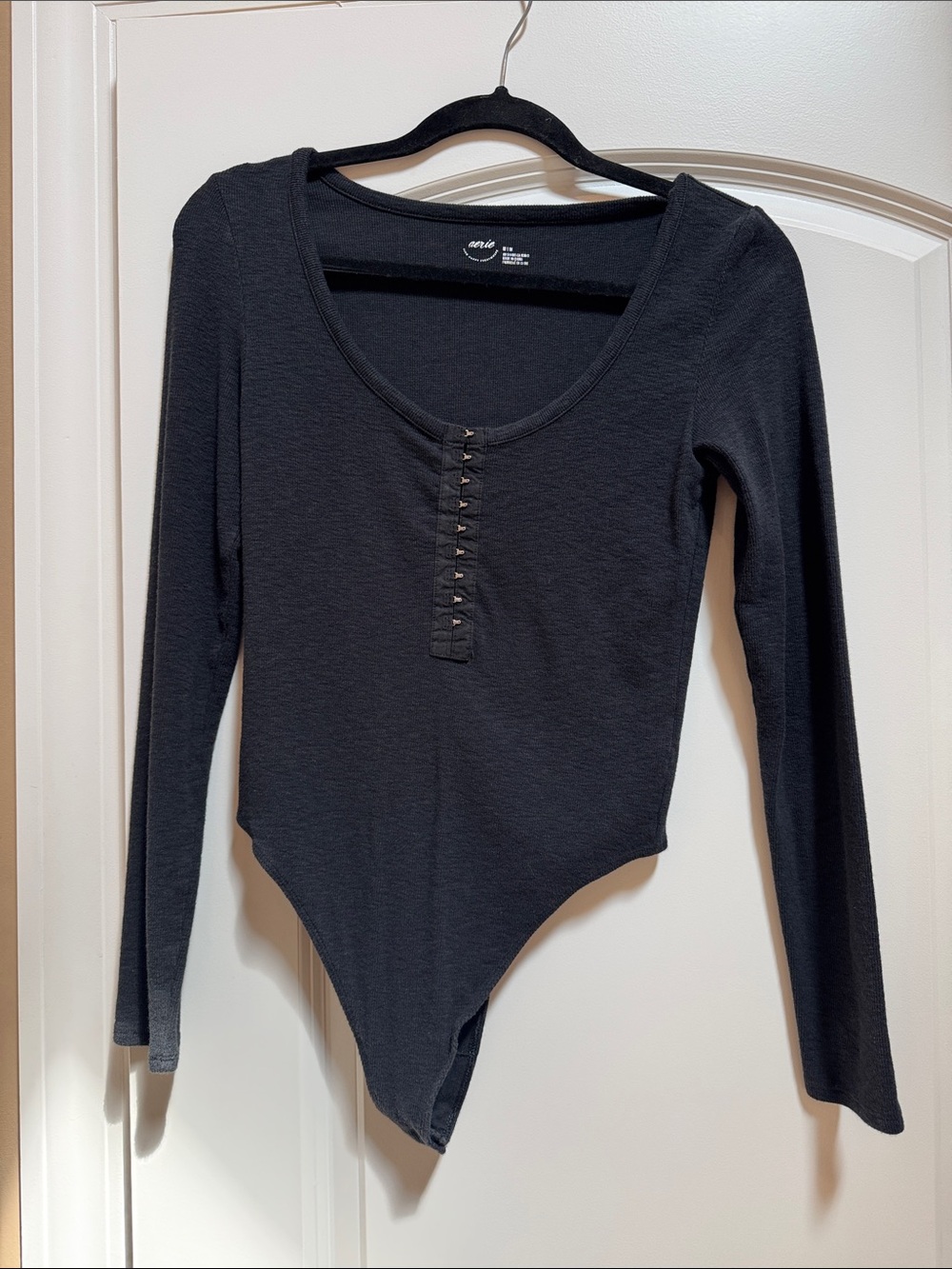 Aerie Black Long-Sleeve Henley Bodysuit